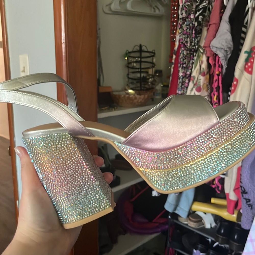 Rainbow bedazzled chunky heels